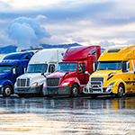Semi-trucks lined up