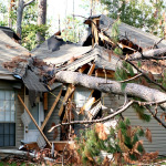 House hit by hurricane and tree debris